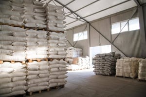 Resized Food warehouse. Bags of rice, sugar, flour and other products.
